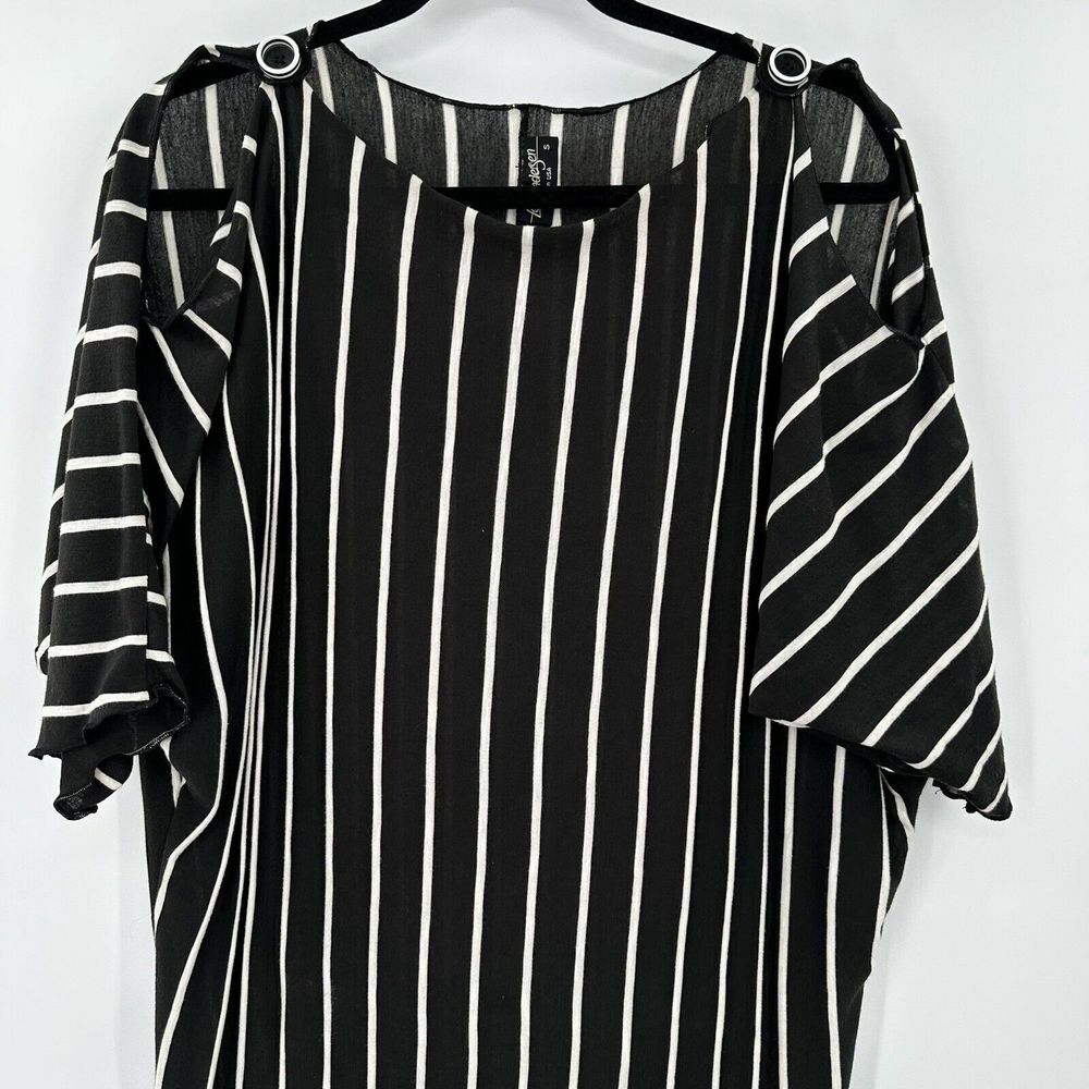 Lee Andersen Black White Striped Cold Shoulder Maxi‎ Dress Size Small